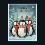 Cartão Postal Winter Wonderland Christmas Penguins Saudações<br><div class="desc">Este cartão-postal,  com pinguins adoráveis em roupas festivas contra um pano de fundo de inverno caprichoso,  é seu bilhete para espalhar mágica de férias. Perfeito para todos que amam o charme de Natal. Ideal para amigos,  família e colegas - envie alegria e sorrisos nesta temporada de férias!</div>