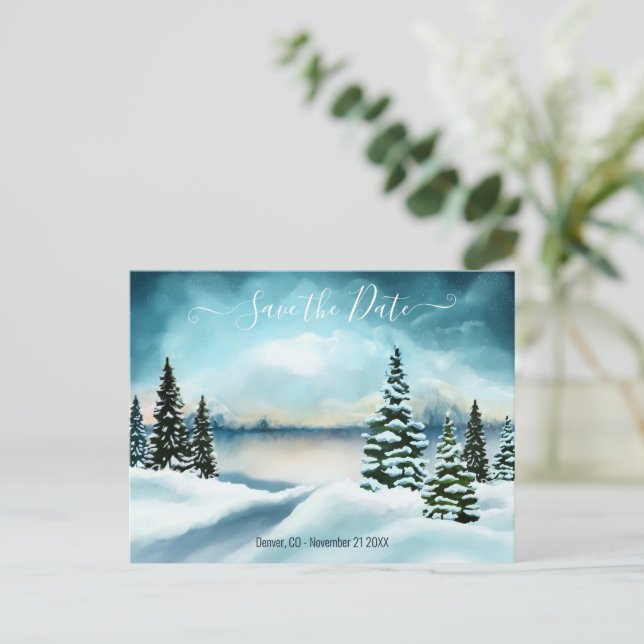 Cartão Postal Winter Wonderland Photo Save the Date Postcard (Em pé/Frente)