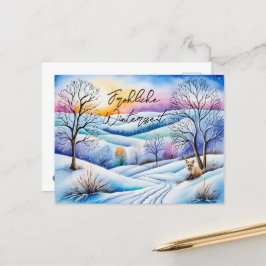 Cartão Postal Winterlandschaft in der Abenddämmerung mit Fuchs |