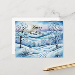 Cartão Postal Winterlandschaft in der Abenddämmerung mit Hase |