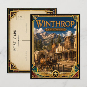Cartão Postal Winthrop Washington Arte Deco Vintage Idade Dourad