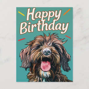 Cartão Postal Wirehaired Pointing Griffon Happy Birday
