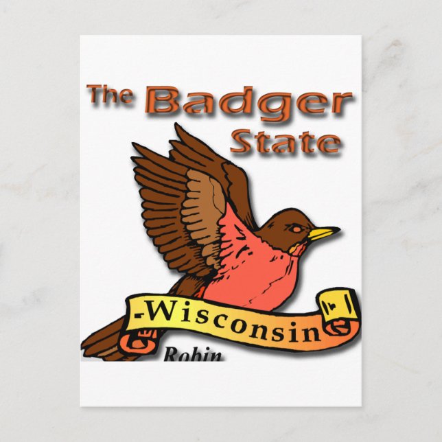 Cartão Postal Wisconsin Badger State Robin png (Frente)