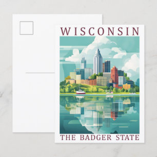 Cartão Postal Wisconsin Badger State USA Viagem Place