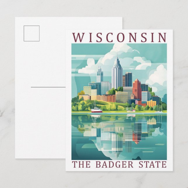 Cartão Postal Wisconsin Badger State USA Viagem Place (Frente/Verso)