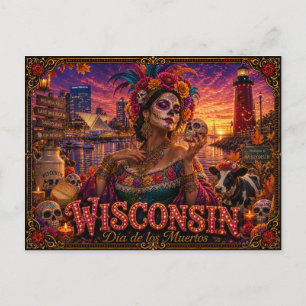 Cartão Postal Wisconsin Día de los Muertos Retro