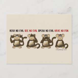 Cartão Postal Wise Monkeys Humor