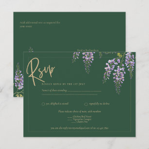 Cartão Postal Wisteria All-in-One Green Text Wedding RSVP P