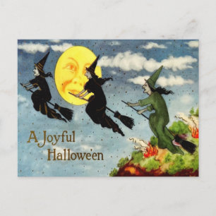 Cartão Postal Witch Flying Broom Man In The Moon Sky