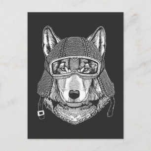 Cartão Postal Wolf Dog Motorcycle Rider