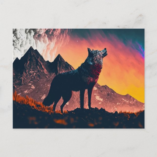 Cartão Postal Wolf Howling Art (Frente)