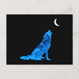 Cartão Postal Wolf Howling Azul na Lua