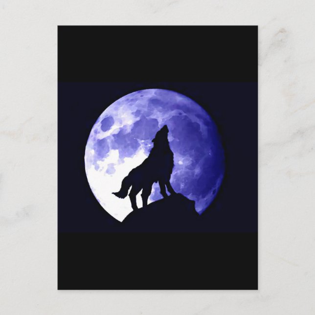 Cartão Postal Wolf Howling na Lua (Frente)