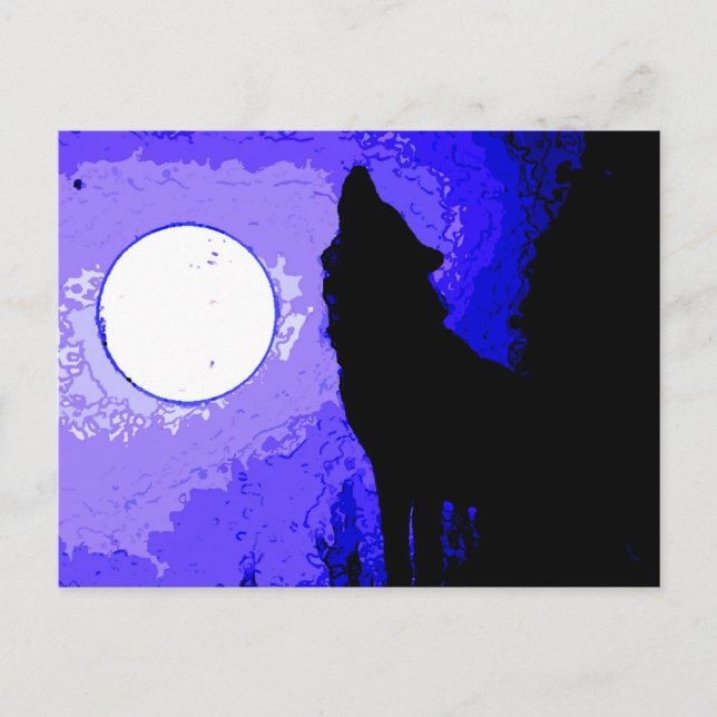 Cartão Postal Wolf Howling na Lua (Frente)