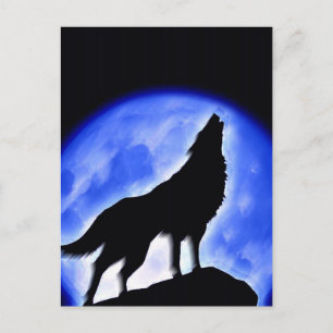 Cartão Postal Wolf Howling na Lua