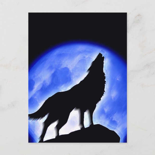 Cartão Postal Wolf Howling na Lua (Frente)