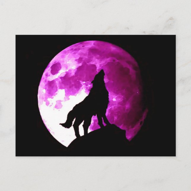 Cartão Postal Wolf Howling na Lua (Frente)
