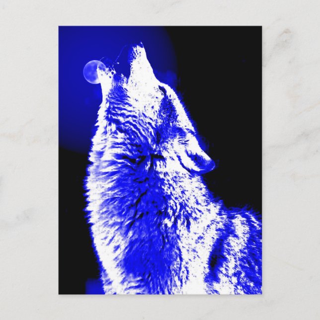 Cartão Postal Wolf Howling na Lua (Frente)