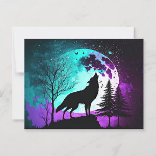 Cartão Postal Wolf Howling na Lua Galáxia Stars Animal
