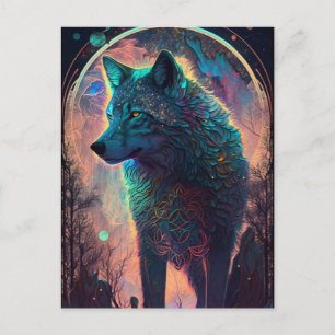 Cartão Postal Wolf Landscape Surreal Fantasy