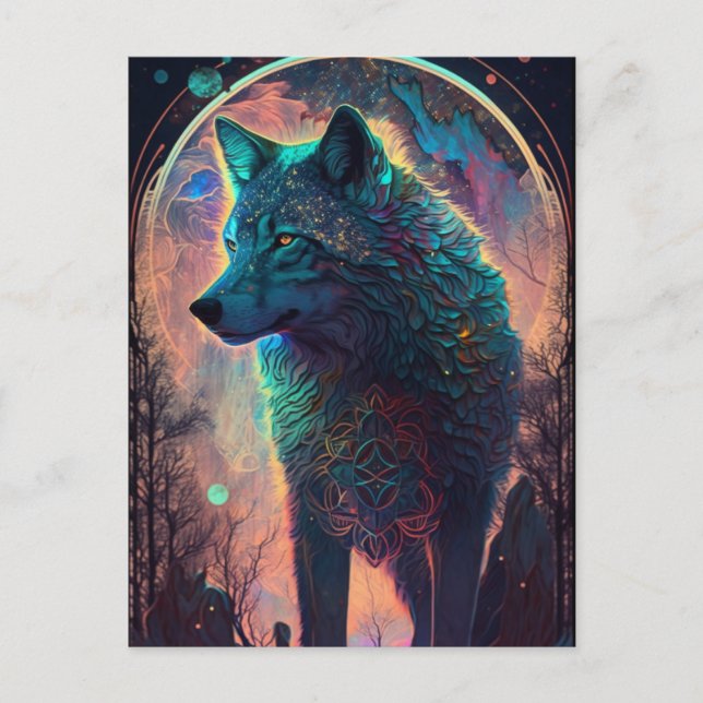 Cartão Postal Wolf Landscape Surreal Fantasy (Frente)