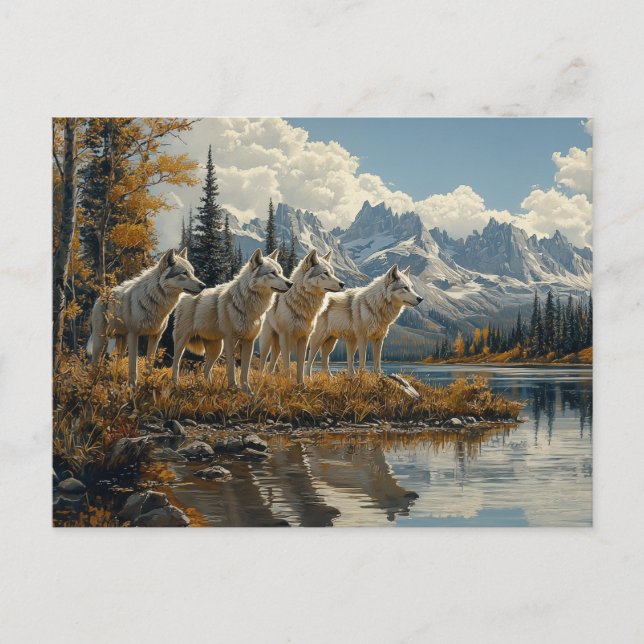 Cartão Postal Wolf Pack pelo lago (Frente)