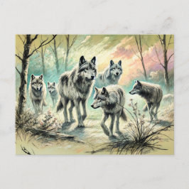 Cartão Postal Wolf Pack Running Through Forest