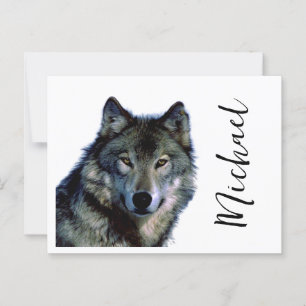 Cartão Postal Wolf Retraia Seu Nome Manuscrito Personalizado