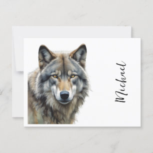 Cartão Postal Wolf Retraia Seu Nome Manuscrito Personalizado