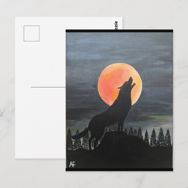 Cartão Postal Wolf Silhouette Painting de Alfred Fox Collectable (Frente/Verso)