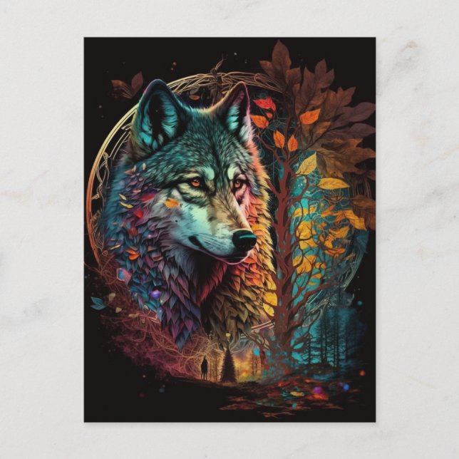 Cartão Postal Wolf Surreal Fantasy (Frente)