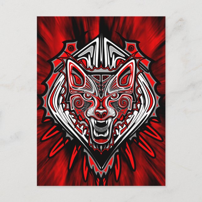 Cartão Postal Wolf Tattoo Style Haida Art Postcard (Frente)