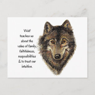 Cartão Postal Wolf Totem Animal Guide Watercolor Nature Art