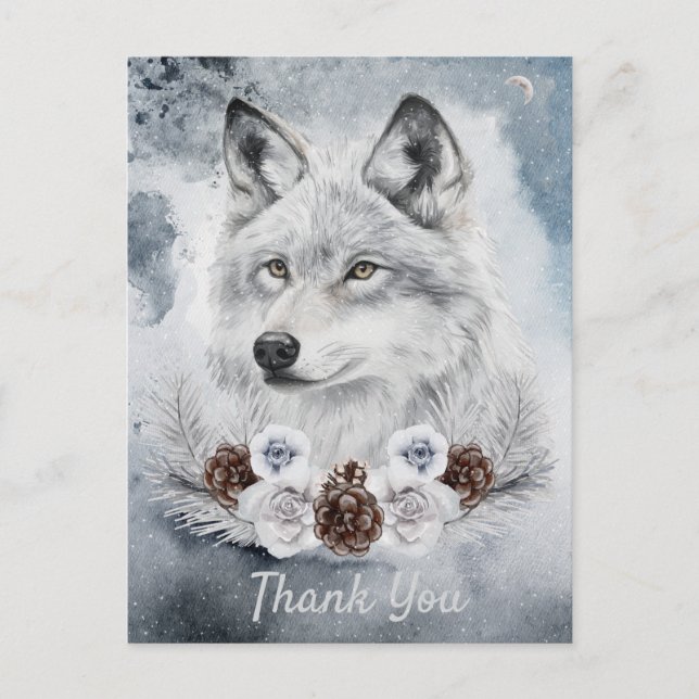 Cartão Postal Wolf Watercolor White Winter (Frente)