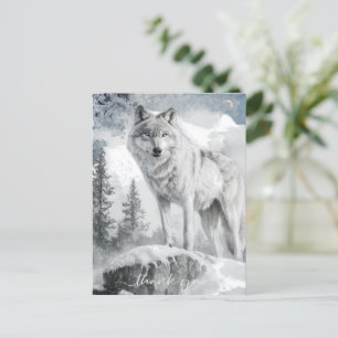 Cartão Postal Wolf Watercolor White Winter