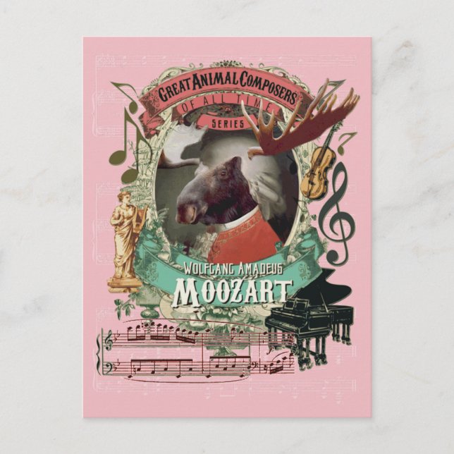 Cartão Postal Wolfgang Amadeus Moozart Moose Compositor Animal (Frente)