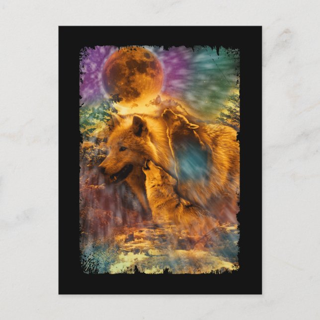 Cartão Postal Wolves Howling para o Lobo da Natureza da Lua (Frente)