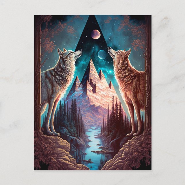 Cartão Postal Wolves Mountain Visionary Fantasy Art (Frente)