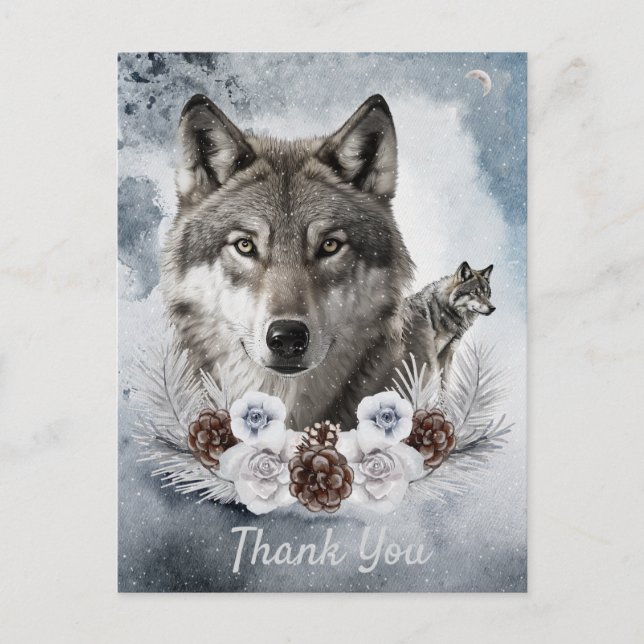 Cartão Postal Wolves Watercolor Winter (Frente)
