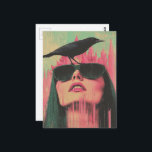 Cartão Postal Woman and a Black Bird<br><div class="desc">A woman and a black bird with pink crystal tower in the background</div>