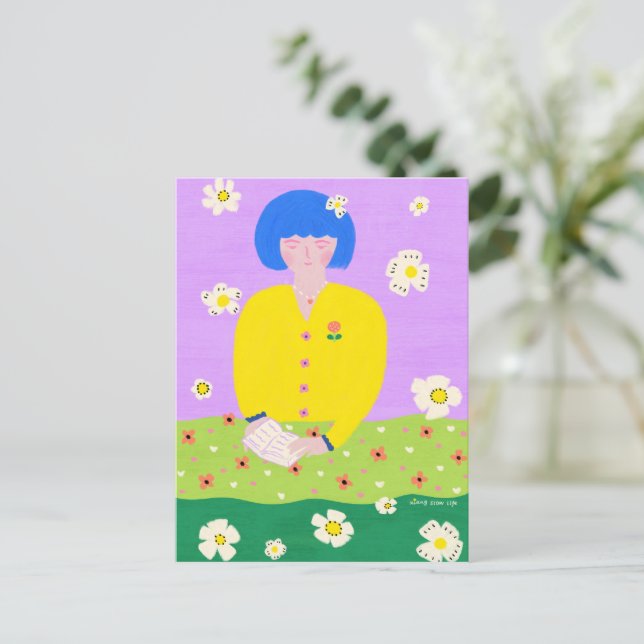 Cartão Postal Woman reading in the garden (Em pé/Frente)