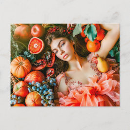 Cartão Postal Woman reclining among fruits and petals