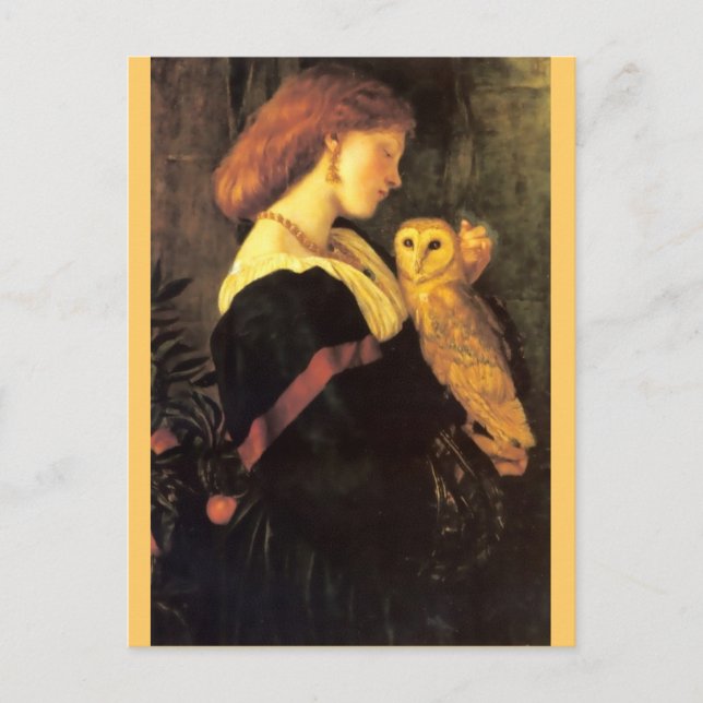 Cartão Postal Woman Screech Owl antique painting (Frente)