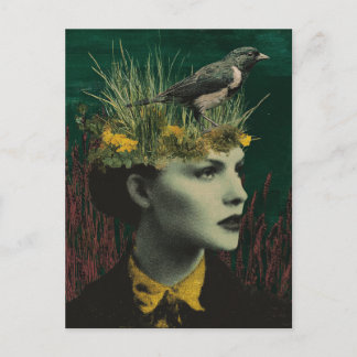 Cartão Postal Woman With Bird on Her Head Mixed Media Collage