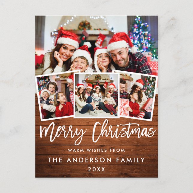 Cartão Postal Wood Brussel Estrela Feliz Natal 4 Foto Vermelho (Frente)