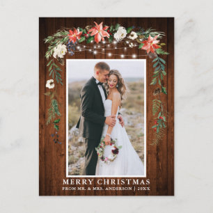 Cartão Postal Wood Floral de inverno com Aquarela no Natal