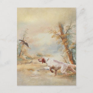 Cartão Postal Woodcock Hunting com English Setter em floresta, A