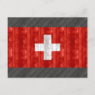 Cartão Postal Wooden Swiss Flag