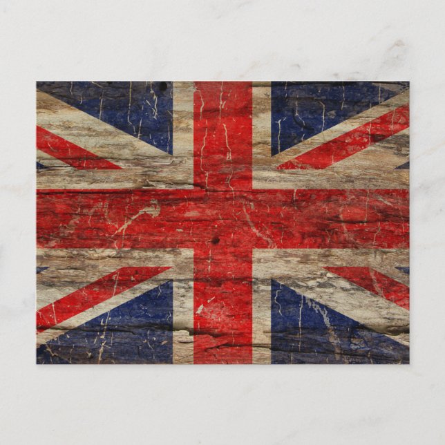 Cartão Postal Wooden Vintage Union Jack Flag (Frente)