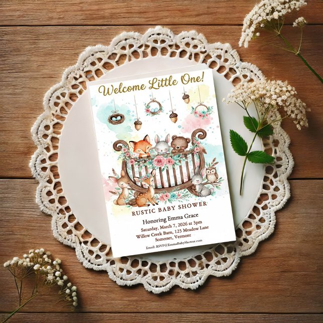 Cartão Postal Woodland Crib Welcome Little One Baby Shower (Criador carregado)